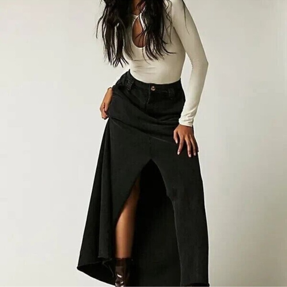 Free People FP One Kona Maxi Long Skirt Black Button New XS